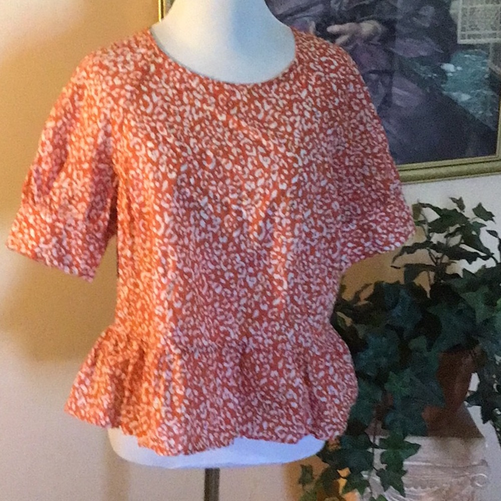 Short sleeve, orange, and white print Shirt